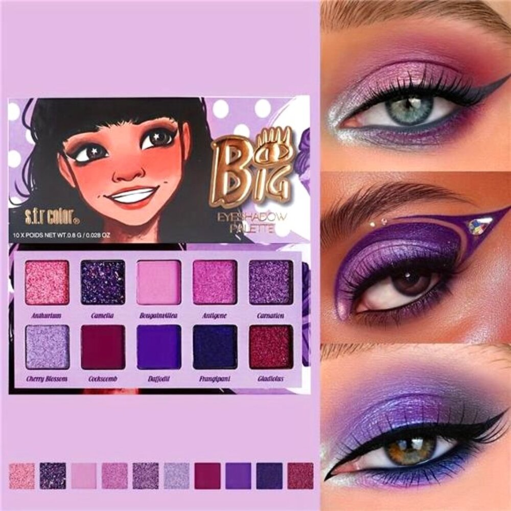 S.F.R Color 10-Shade Purple Eyeshadow Palette with Mirror - Matte & Shimmer